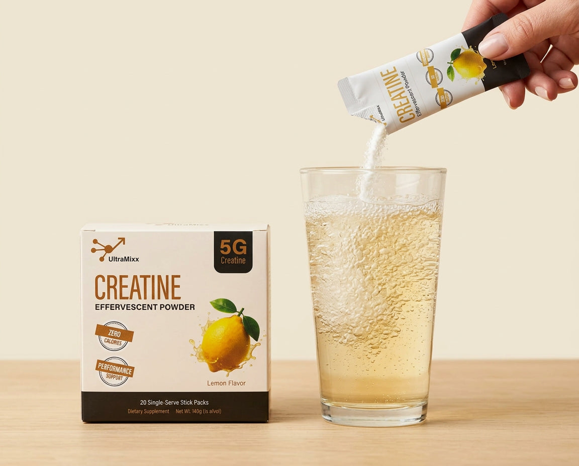 A single UltraMixx Lemon stick being poured into a glass of water